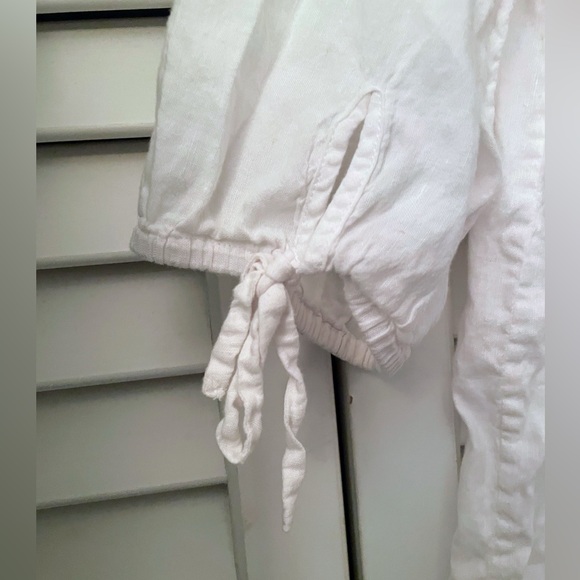 J Crew dress linen blend white rainbow stripe mini dress off shoulder. - Picture 7 of 7